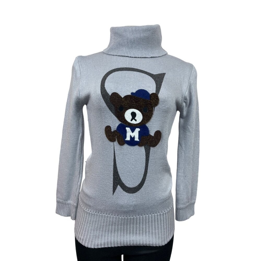 Handmade Women’s Grey Teddy Bear with S Letter Turtle Neck Sweater Sz S